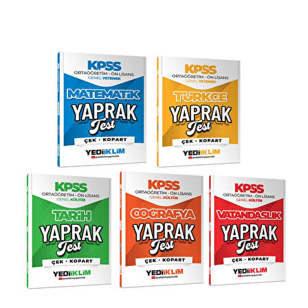 Yediiklim Yayınları 2026 KPSS Ortaöğretim Ön Lisans Yaprak Test Seti 5 Kitap