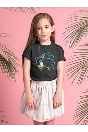 Tasarım Sonic Baskılı Unisex Çizgi Film Çocuk Tişört (1-12 YAŞ)
