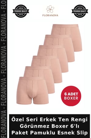 Özel Seri Erkek Ten Rengi Görünmez Boxer 6'lı Paket Pamuklu Esnek Slip