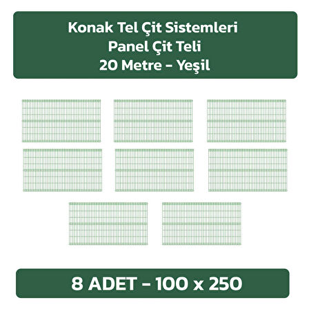 KONAK TEL ÇİT SİSTEMLERİ 8 ADET SADE PANEL ÇİT DİREĞİ 100X250 CM YEŞİL