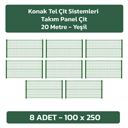 KONAK TEL ÇİT SİSTEMLERİ 8 ADET PANEL ÇİT TELİ 100X250 CM + 8 ADET PANEL ÇİT DİREĞİ 100 CM YEŞİL