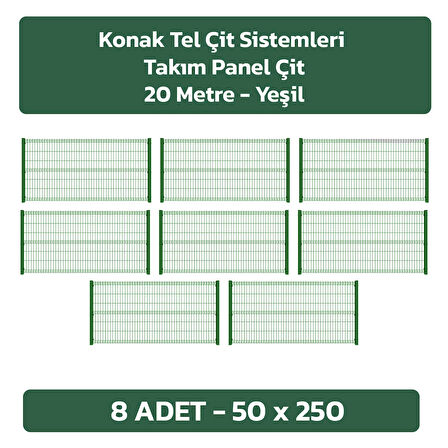 KONAK TEL ÇİT SİSTEMLERİ 8 ADET PANEL ÇİT TELİ 50X250 CM + 8 ADET PANEL ÇİT DİREĞİ 50 CM YEŞİL