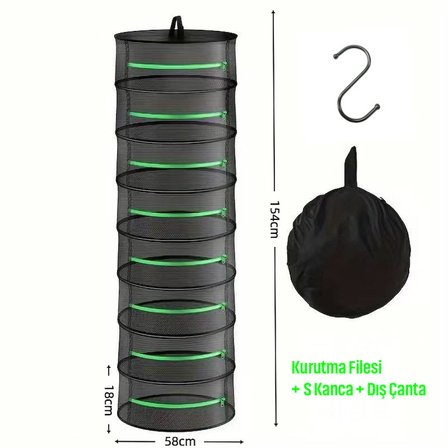 8 Katlı Askılı Meyve Sebze Bitki Kurutma Filesi Katlanabilir Fermuarlı Geniş Hacimli Raf Taşıma Çantalı