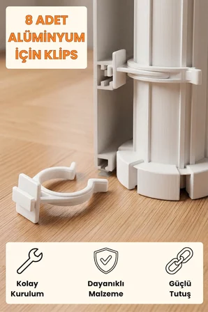 Alüminyum Profil İçin Beyaz Baza Klipsi 8 Adet 3,2 cm – Mutfak Tezgahı, Banyo Dolabı, Ayakkabılık, Mobilya ve Dolap Ayakları İçin Dayanıklı Plastik Ayak Tutucu Klips Seti, Kolay Montaj ve Kullanım