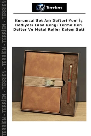 Kurumsal Set Anı Defteri Yeni İş Hediyesi Taba Rengi Termo Deri Defter Ve Metal Roller Kalem Seti