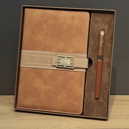 Kurumsal Set Anı Defteri Yeni İş Hediyesi Taba Rengi Termo Deri Defter Ve Metal Roller Kalem Seti
