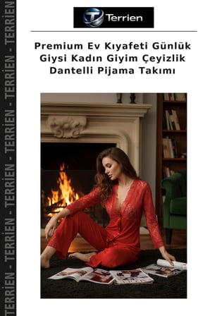 Premium Ev Kıyafeti Günlük Giysi Kadın Giyim Çeyizlik Dantelli Pijama Takımı