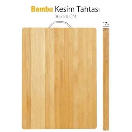 Delux Serisi Yemek Yapımı Günlük Kullanım Şık Detay Metal Saplı Bambu Kesim Panosu