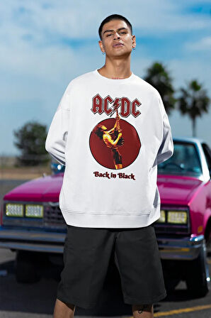 AC DC Back In Black Yazılı Unisex Oversize Rock Metal Sweatshirt