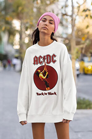 AC DC Back In Black Yazılı Unisex Oversize Rock Metal Sweatshirt