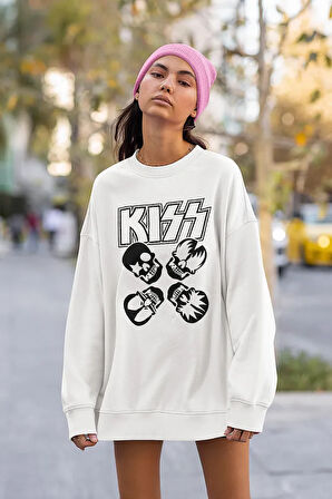 Kiss Rock Metal Müzik Grubu Baskılı Unisex Oversize Sweatshirt