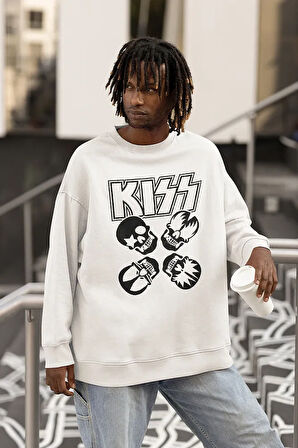 Kiss Rock Metal Müzik Grubu Baskılı Unisex Oversize Sweatshirt