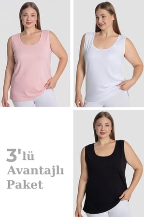 Premium Klasik Rahat Anne Kadın Pamuklu Büyük Beden Kalın Askılı Atlet 3'lü Paket