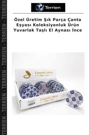 Özel Üretim Şık Parça Çanta Eşyası Koleksiyonluk Ürün Yuvarlak Taşlı El Aynası İnce