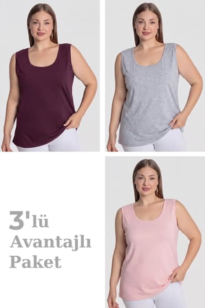 Kadın Pamuklu Büyük Beden Kalın Askılı Atlet 3'lü Paket Giyim Eşyası Seçenek Ürün Çeşidi