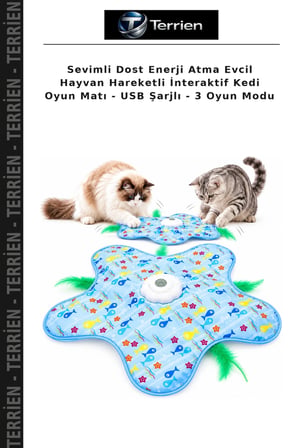Sevimli Dost Enerji Atma Evcil Hayvan Hareketli İnteraktif Kedi Oyun Matı - USB Şarjlı - 3 Oyun Modu