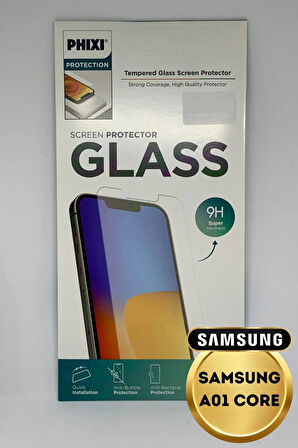 Samsung A01 Core Uyumlu Temperli Tam Koruma Şeffaf Cam Ekran Koruyucu
