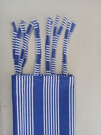 CEYLAN Home Balkon Perdesi Bağcıklı Ölçü Seçenekli Mavi İnce Çizgili