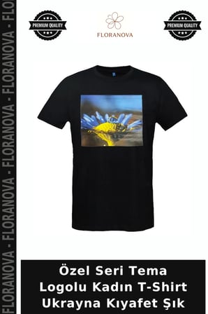 Özel Seri Tema Logolu Kadın T-Shirt Ukrayna Kıyafet Şık