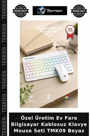 Özel Üretim Ev Fare Bilgisayar Kablosuz Klavye Mouse Seti TMK09 Beyaz