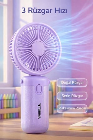 Premium Şarjlı El Vantilatörü F57 Mor Bireysel Soğutma Günlük Kullanım Mini Vantilatör