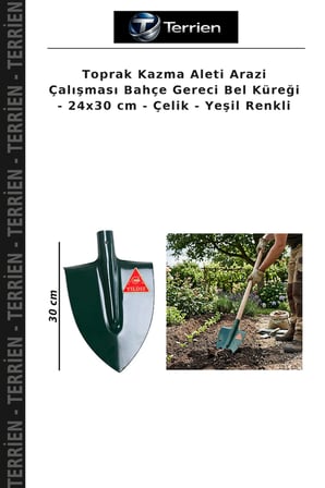 Toprak Kazma Aleti Arazi Çalışması Bahçe Gereci Bel Küreği - 24x30 cm - Çelik - Yeşil Renkli