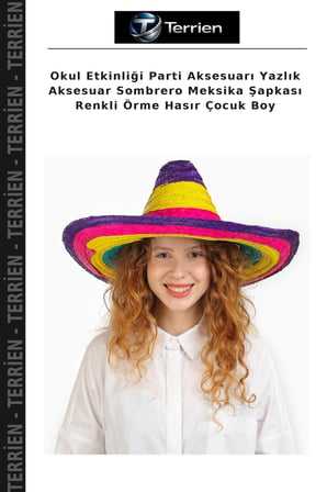 Okul Etkinliği Parti Aksesuarı Yazlık Aksesuar Sombrero Meksika Şapkası Renkli Örme Hasır Çocuk Boy