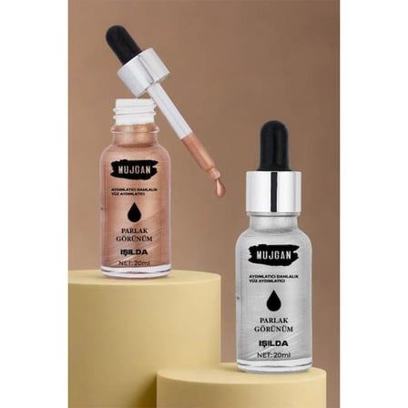 Makyaj Rutini Cilt Parlatıcı Kozmetik Ürün 2'li Damlalık Şişeli Likit Aydınlatıcı Highlighter Seti
