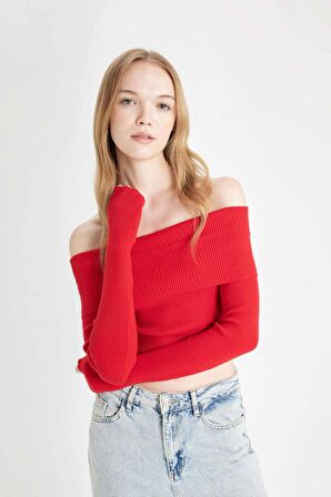 DeFacto Coool Slim Fit Açık Omuz Kazak B6537AX24WNRD106