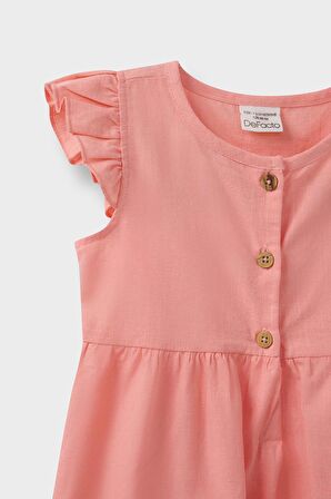 DeFacto Kız Bebek Basic Düz Kısa Kollu Flamlı Poplin Yazlık Elbise Z7402A225SMOG99