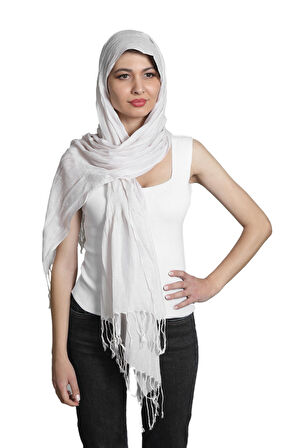 Ekru Renk Pamuklu Polyester Dokulu Şal Fular