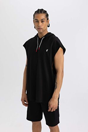 DeFactoFit Oversize Geniş Kalıp Sırt Baskılı Kapüşonlu Sporcu Atlet A2237AX24HSBK81