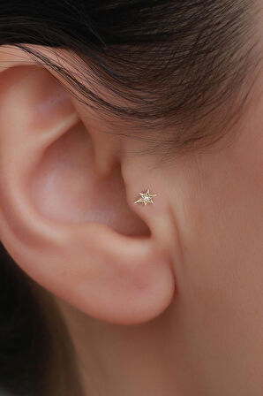 14 Ayar Altın Taşlı Yıldız Tragus