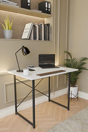 60x90 Çalışma Masası Metal Ayaklı Ders Çalışma Ofis Masası Beyaz