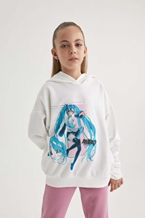 DeFacto Kız Çocuk Hatsune Miku Oversize Geniş Kalıp Kapüşonlu Sweatshirt B2524A823WNER134