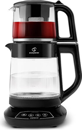 Karaca Çaysever 3 in 1 Konuşan Cam Çay Makinesi Su Isıtıcı ve Mama Suyu Hazırlama 1700W Black