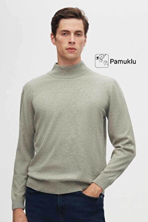 D'S Damat Ds Damat Regular Fit Gri Pamuk Karışımlı Yarım Balıkçı Triko Kazak 5HF06ORT16275