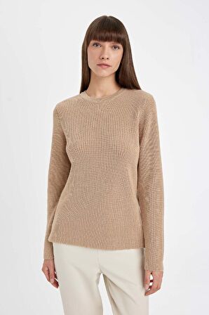 DeFacto Regular Fit Bisiklet Yaka Simli Kumaş Triko Kazak D0405AX24WNBG647