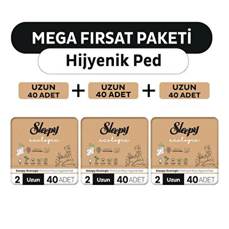 Sleepy Ecologic Premium Plus Hijyenik Ped Mega Fırsat Paketi Uzun 120 Adet