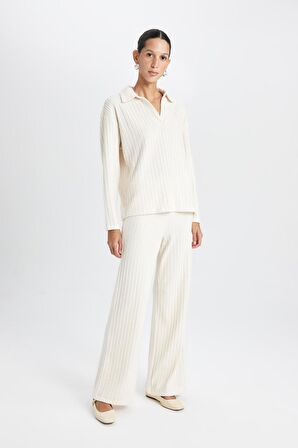 DeFacto Wide Leg Geniş Paça Eşofman Altı Normal Bel Fitilli Kaşkorse Kumaş Basic Düz B2405AX24AUBG186