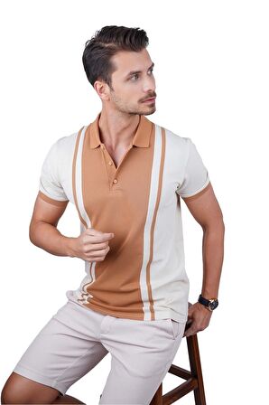 Bej Taba Çift Renkli Polo Tişört