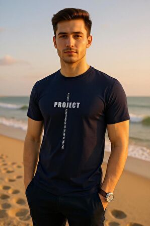 Erkek  Slim Fit Dijital Baskılı Pamuklu T-Shirt