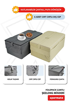 XPERMATE Katlanır Şezlong Minderi Fermuarlı Çantalı Cepli FoldPack 30x60x35cm Antrasit 