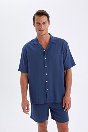 DeFacto Relax Fit Yazlık Polo Yaka Basic Düz Kısa Kollu Gömlek C8157AX24SMNV135