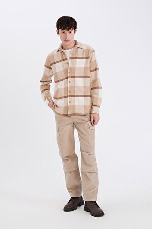 DeFacto Kadife Pantolon Wide Leg Bol Rahat Kesim Kargo Cepli Düz Paça C9010AX24WNBG170