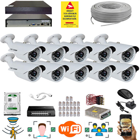 10 Kameralı Set - 5 Mp 1940P Sensör 6 Megapiksel Sony Lens Metal Kasa Ip Güvenlik Kamerası Seti