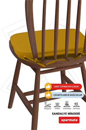 XPERMATE StandartFit Oval Sandalye Minderi Fermuarlı Yıkanabilir Kılıf Bağcıklı Su ve Yağ İtici 42x42x5 Hardal