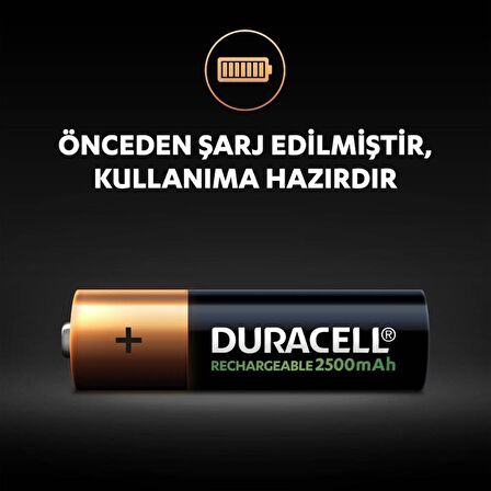 Duracell AA Şarj Edilebilir Kalem Pil 2500mAh 1.2V 2'li Paket (HR06 / DX1500)