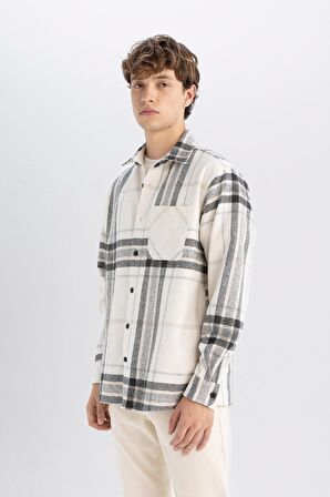 DeFacto Regular Fit Polo Yaka Kareli Oduncu Flanel Uzun Kollu Gömlek D4133AX24WNER103