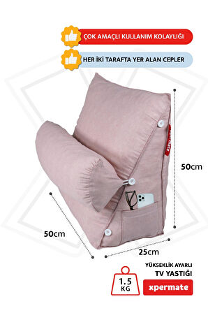 XPERMATE Yükseklik Ayarlı TV ve Kitap Okuma Yastığı Bel, Sırt ve Boyun Desteği Pembe